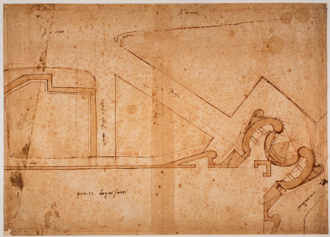 Studio di fortificazione della Porta del Prato di Tutti i Santi da Michelangelo Buonarroti