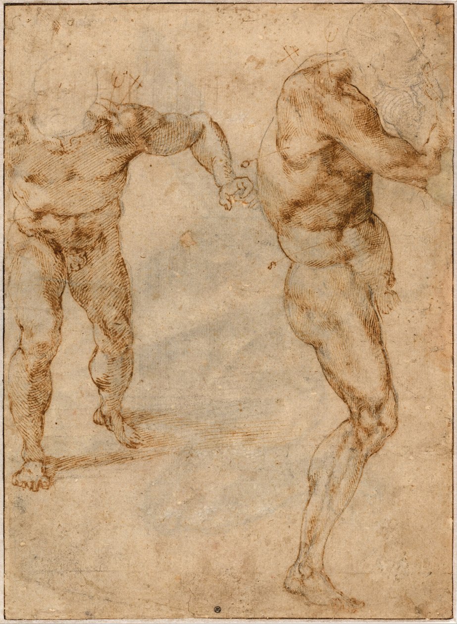 Due studi di nudo di un uomo che avanza e un altro che si gira a destra, c. 1504 da Michelangelo Buonarroti