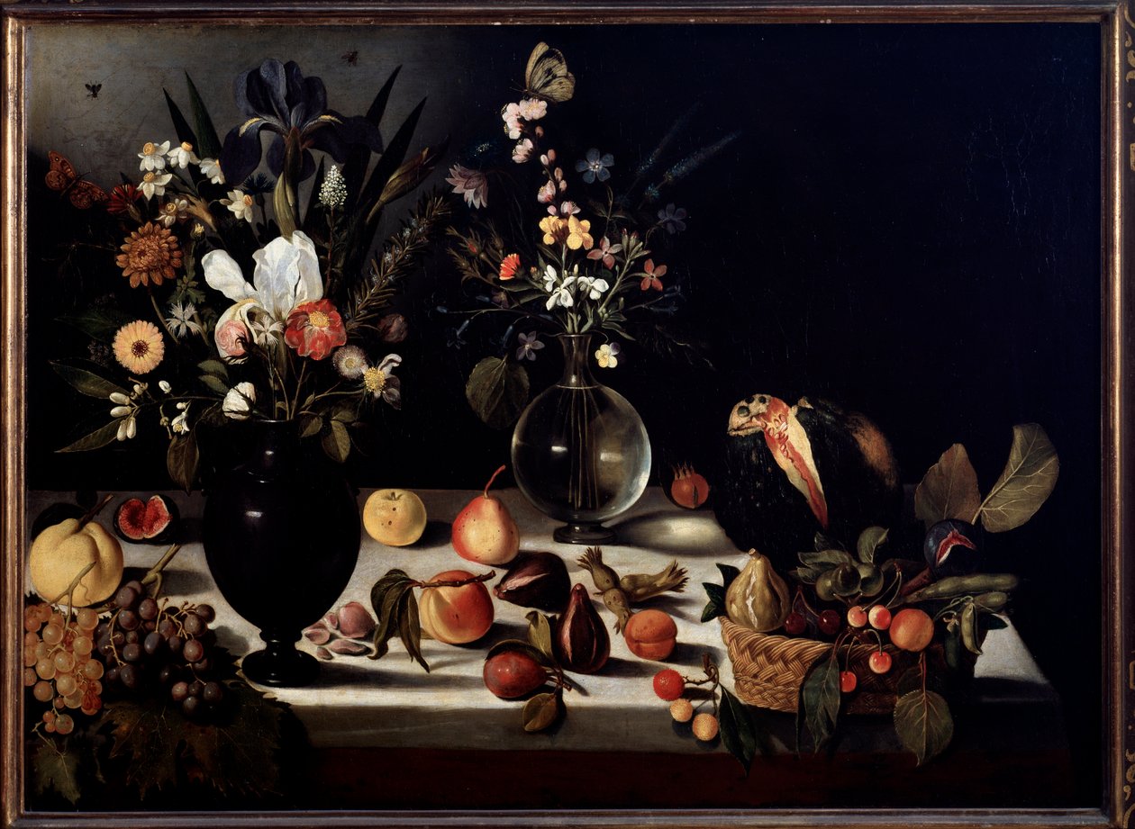 Natura morta con fiori e frutti Dipinto attribuito a Caravaggio detto il Caravaggio da Michelangelo Merisi da Caravaggio