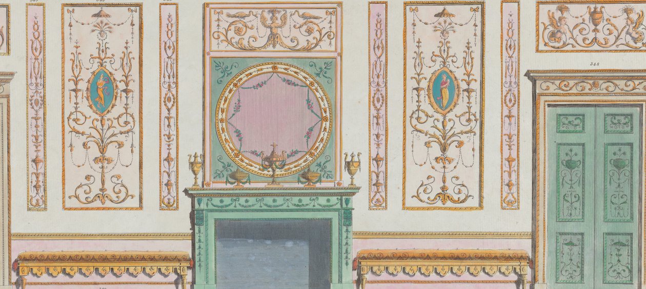 Interno decorato con porte e camino, nos. 344-350..., 20 marzo 1785 da Michelangelo Pergolesi