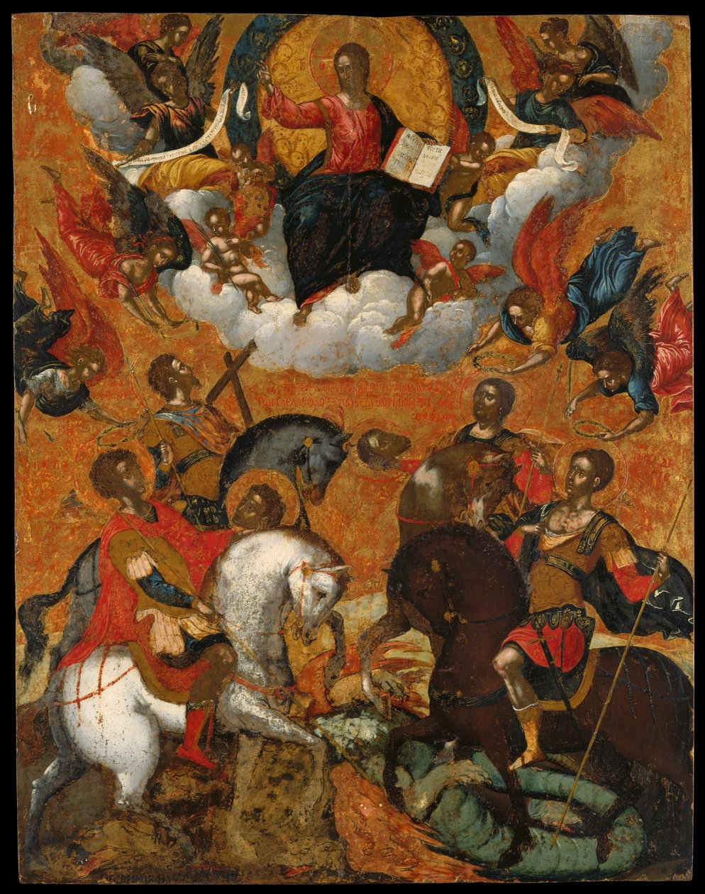 Icona di quattro santi militari a cavallo da Michele attr. to Damaskinos