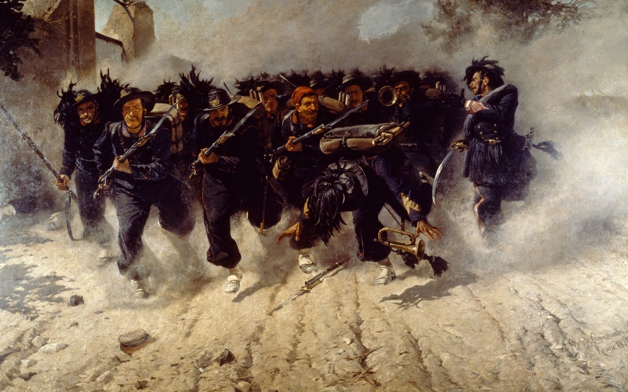 Carica dei Bersaglieri a Porta Pia, di Michele Cammarano (1835-1920), olio su tela, 290x472 cm da Michele Cammarano