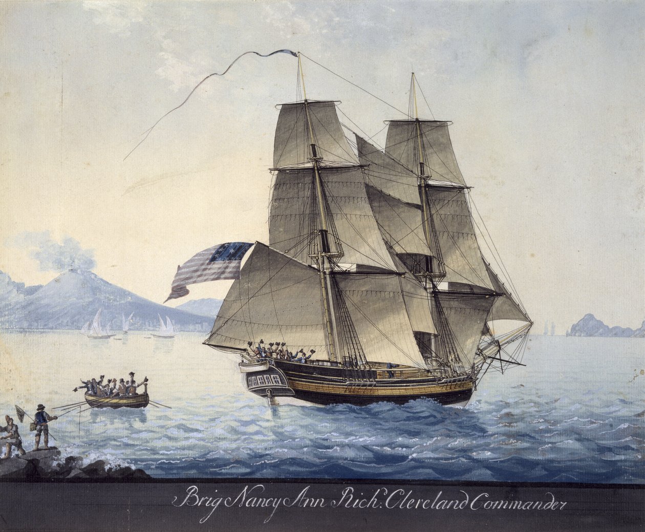 Il brigantino Nancy Ann di Salem in partenza da Napoli, 1810 circa (acquerello su carta) da Michele Felice Corne