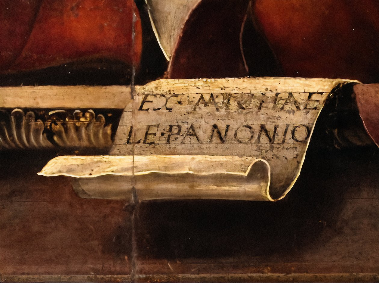 La Musa Thalia, particolare, 1456-57 circa (olio e tempera su pioppo) da Michele Pannonio