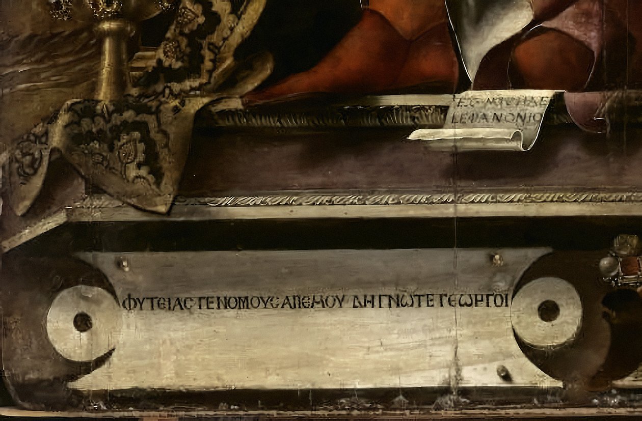 La Musa Thalia, particolare, 1456-57 circa (olio e tempera su pioppo) da Michele Pannonio
