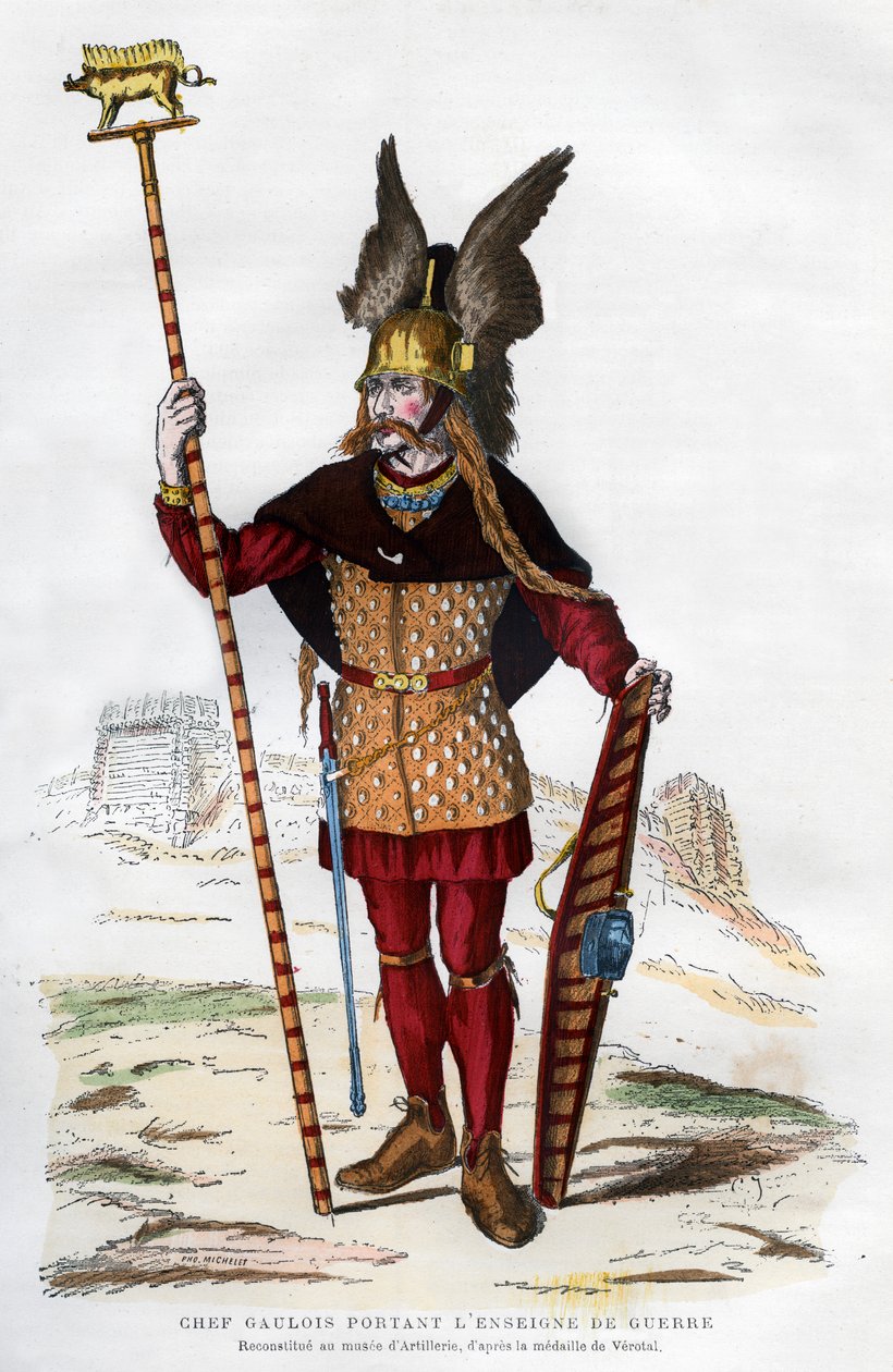 Capo gallo in abito da battaglia che porta uno stendardo da Michelet