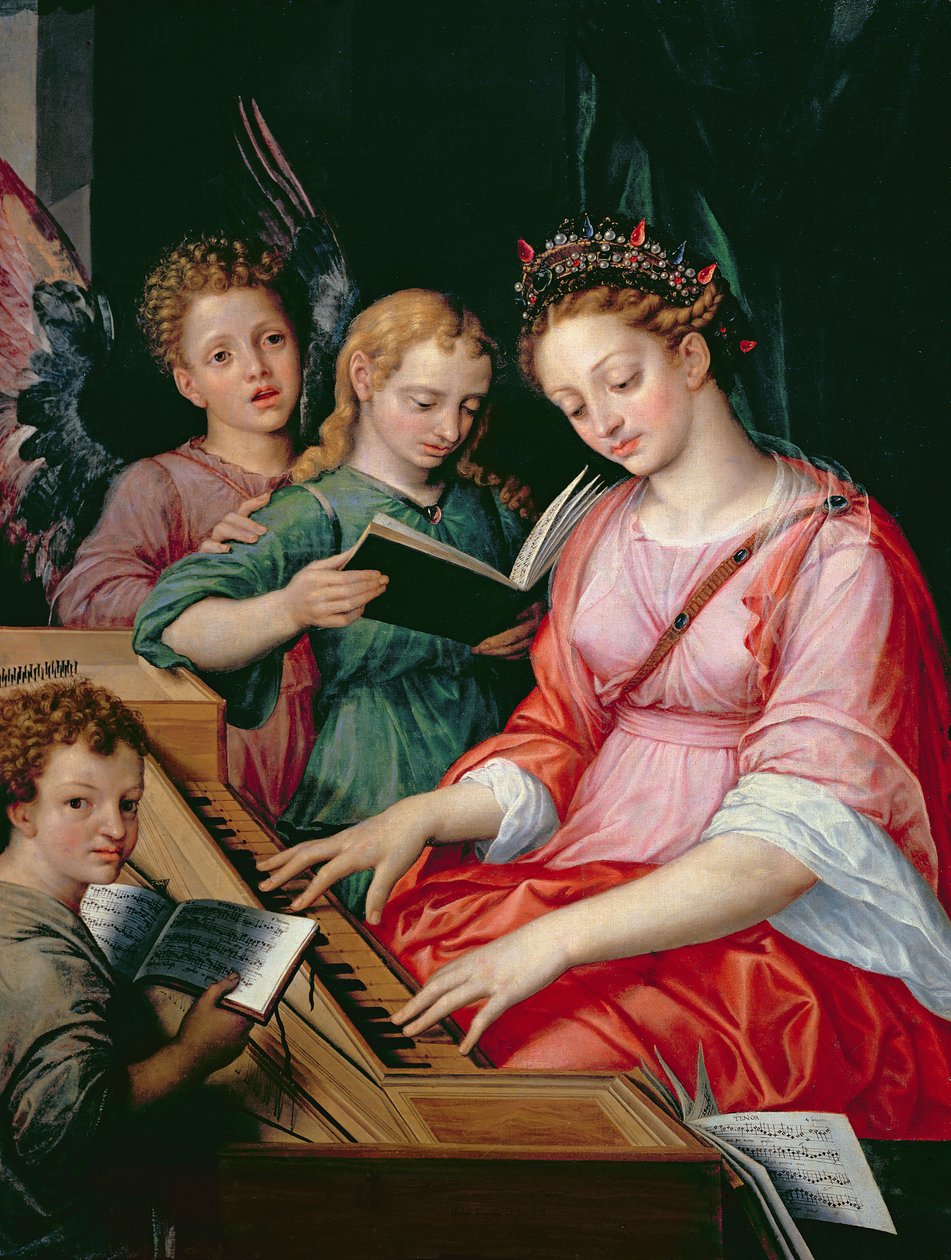 Santa Cecilia accompagnata da tre angeli da Michiel I Coxie or Coxcie