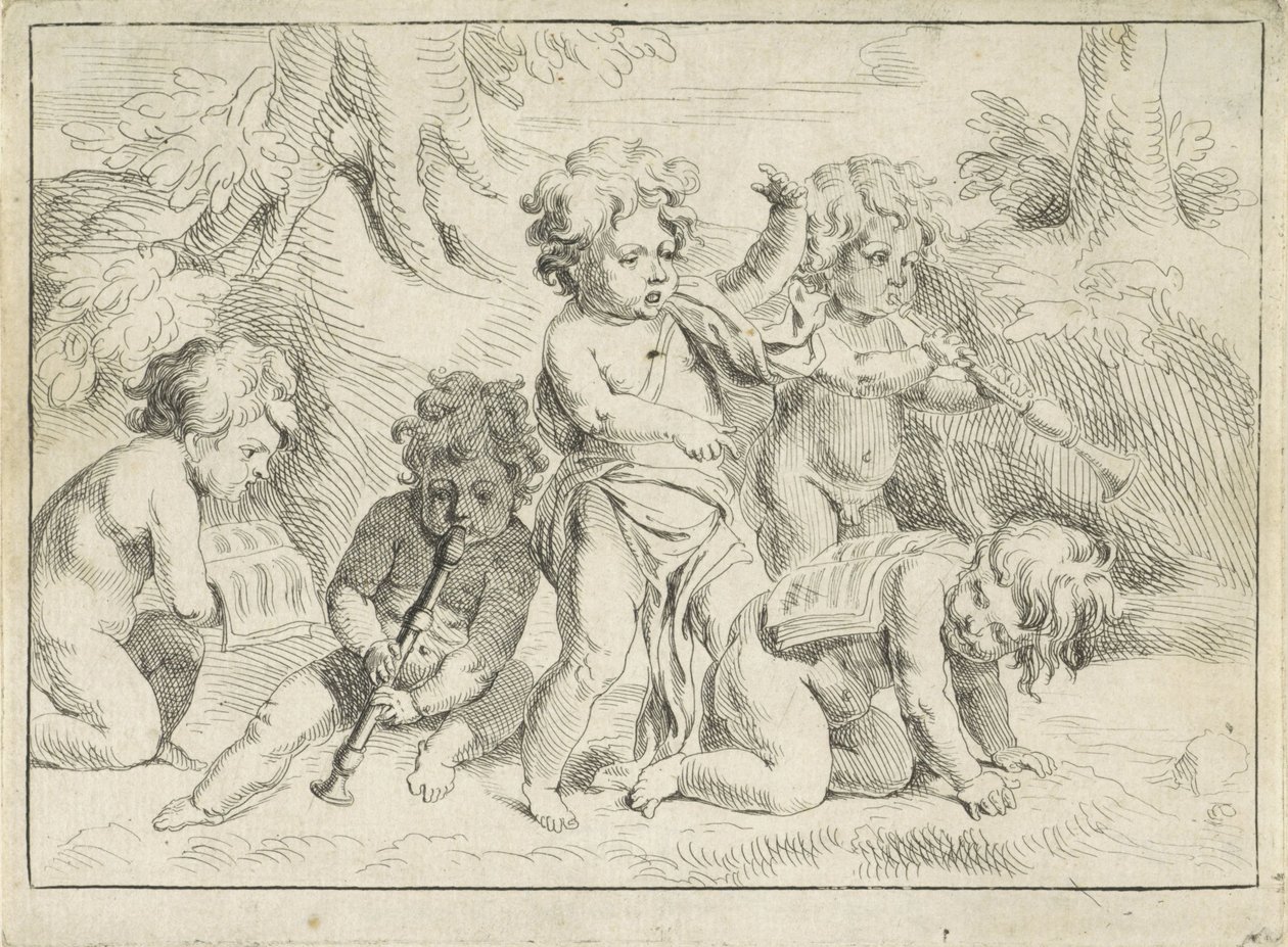 Cinque bambini che suonano da Michiel Frans van der Voort