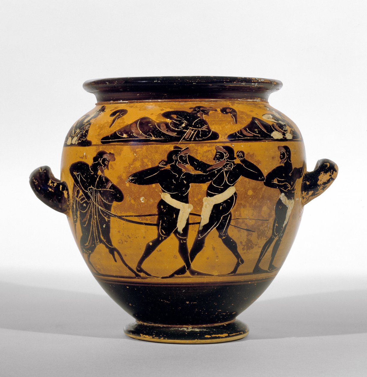 Stamnos a figure nere attiche raffigurante pugili, c.520-500 a.C. da Michigan painter