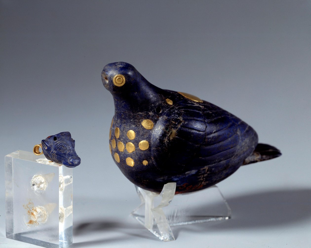 Antichità orientale: colomba in lapislazzuli e oro da Middle Elamite Period