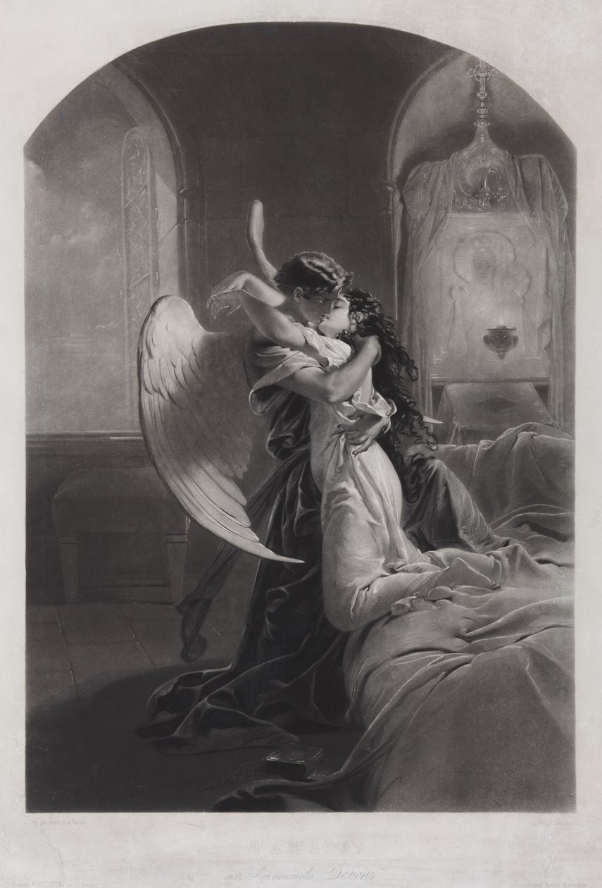Tamara e il demone. Illustrazione del poema Il demone di Mikhail Lermontov, c. 1880 da Mihaly von Zichy