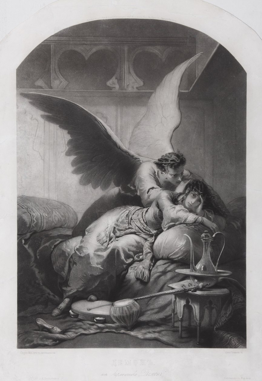 Tamara e Demone. Illustrazione al poema Il Demone di Mikhail Lermontov, c. 1880 da Mihaly von Zichy