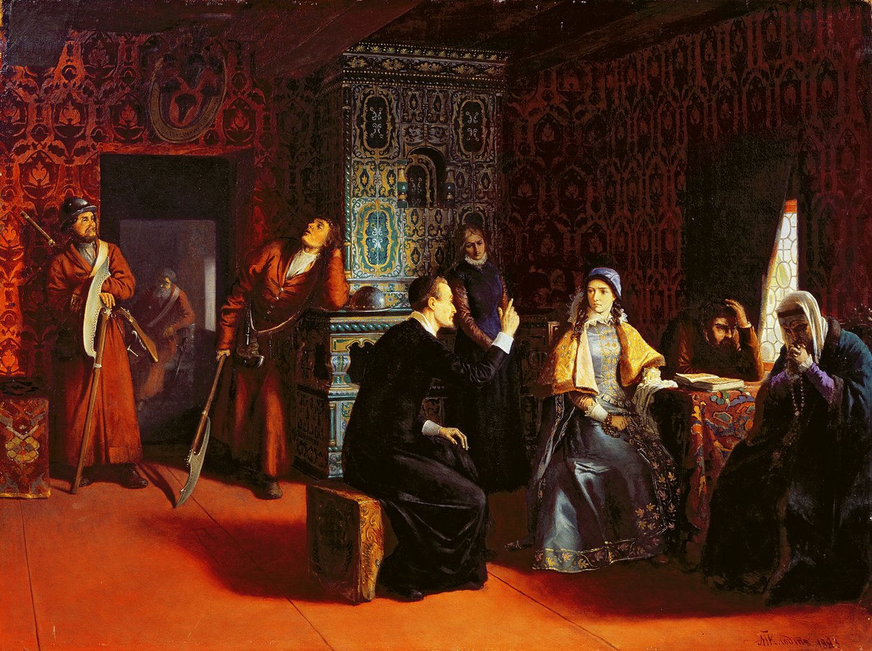 Marina Mniszech sotto arresto con un prete, 1883 da Mikhail Konstantinovich Klodt