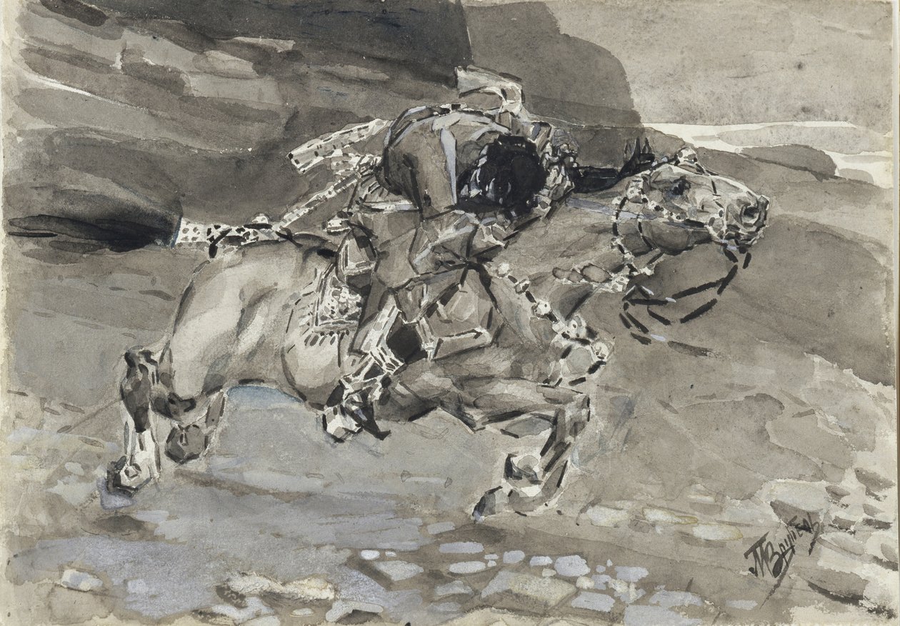 Cavaliere. Illustrazione al poema Il demone di Mikhail Lermontov, 1890-1891 da Mikhail Aleksandrovich Vrubel