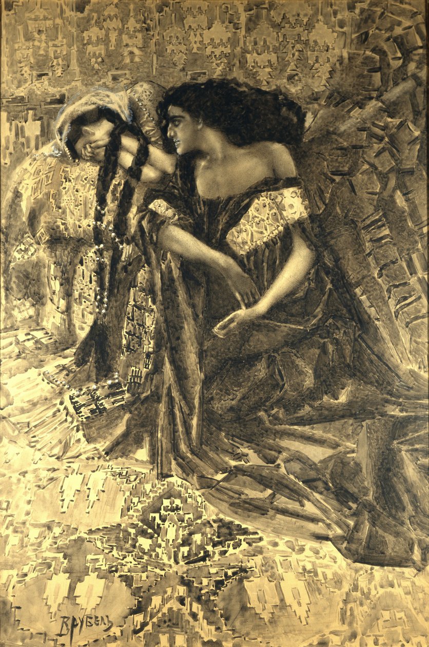Tamara e Demone. Illustrazione del poema Il Demone di Mikhail Lermontov, 1890-1891 da Mikhail Aleksandrovich Vrubel