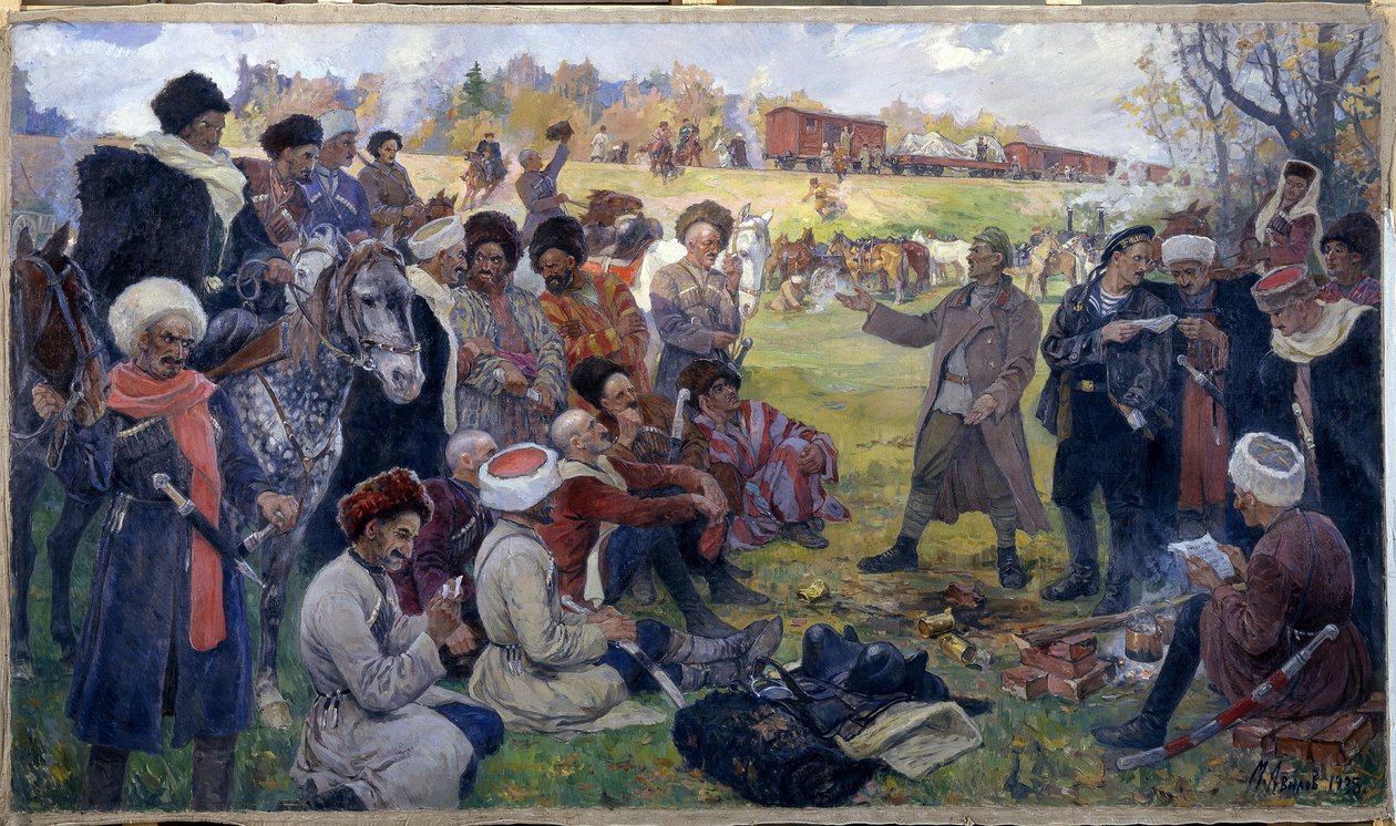 Gli agitatori bolscevichi nella divisione selvaggia del generale Kornilov vicino a Gatchina nell