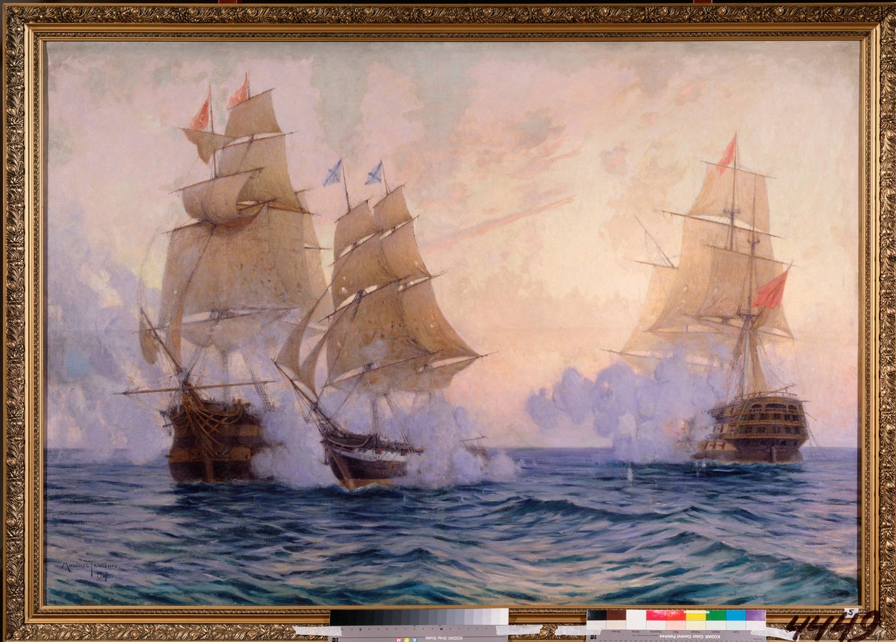 Il brigantino Mercury combatte due navi turche, 14 maggio 1829 da Mikhail Stepanovich Tkatchenko