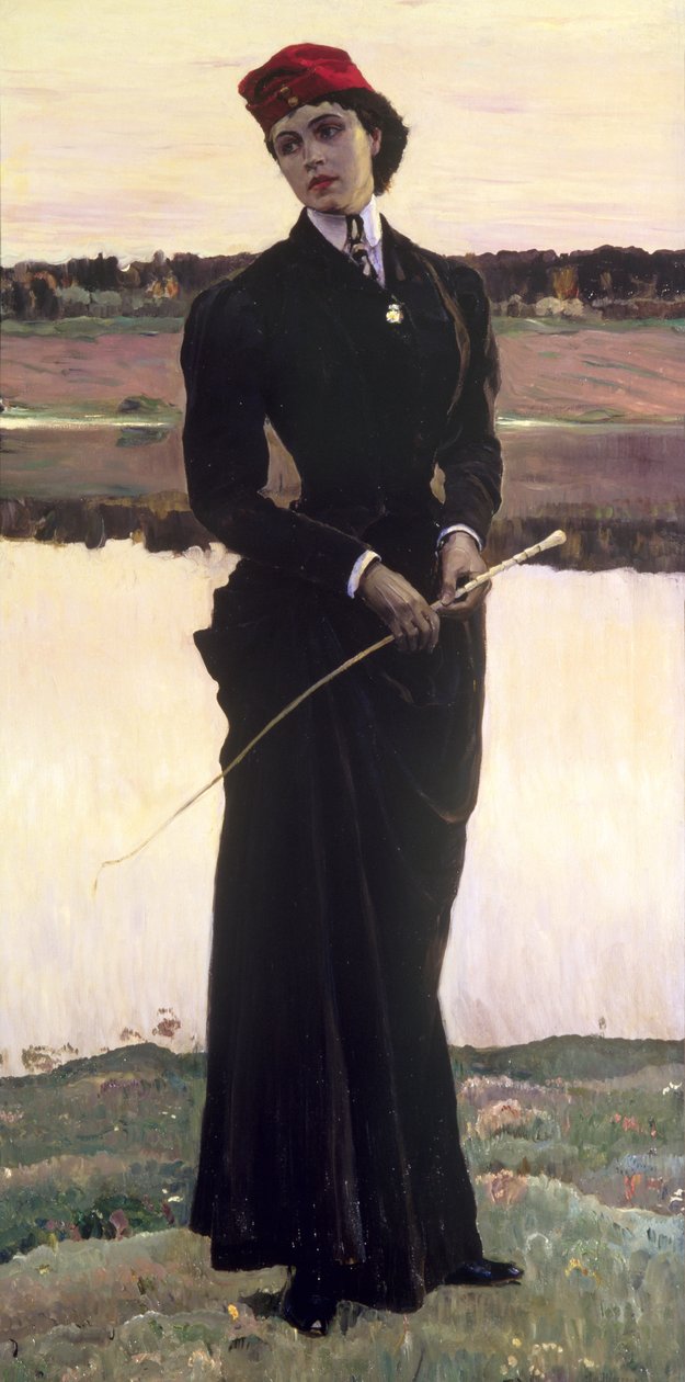 Ritratto di Olga Nesterova o, Donna in abito da equitazione, 1906 da Mikhail Vasilievich Nesterov