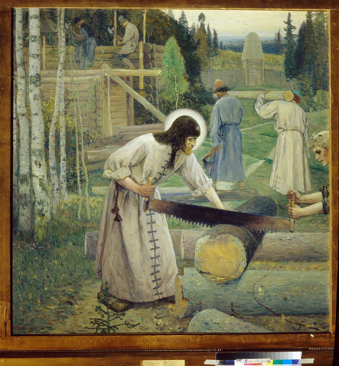 San Sergio di Radonež (1313-1392) - Le fatiche di San Sergio (Trittico, parte centrale) - Dipinto di Mikhail Vasilyevich Nesterov (1862-1942) (simbolismo) Galleria Tret