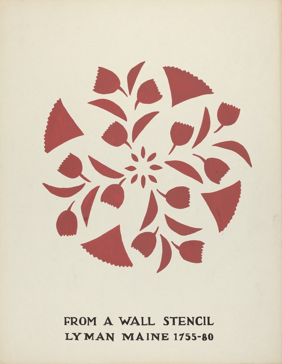 Disegno da Lyman, Maine 1755-1780: Dal Portfolio Proposto "Stencil Murali del Maine" da Mildred E. Bent