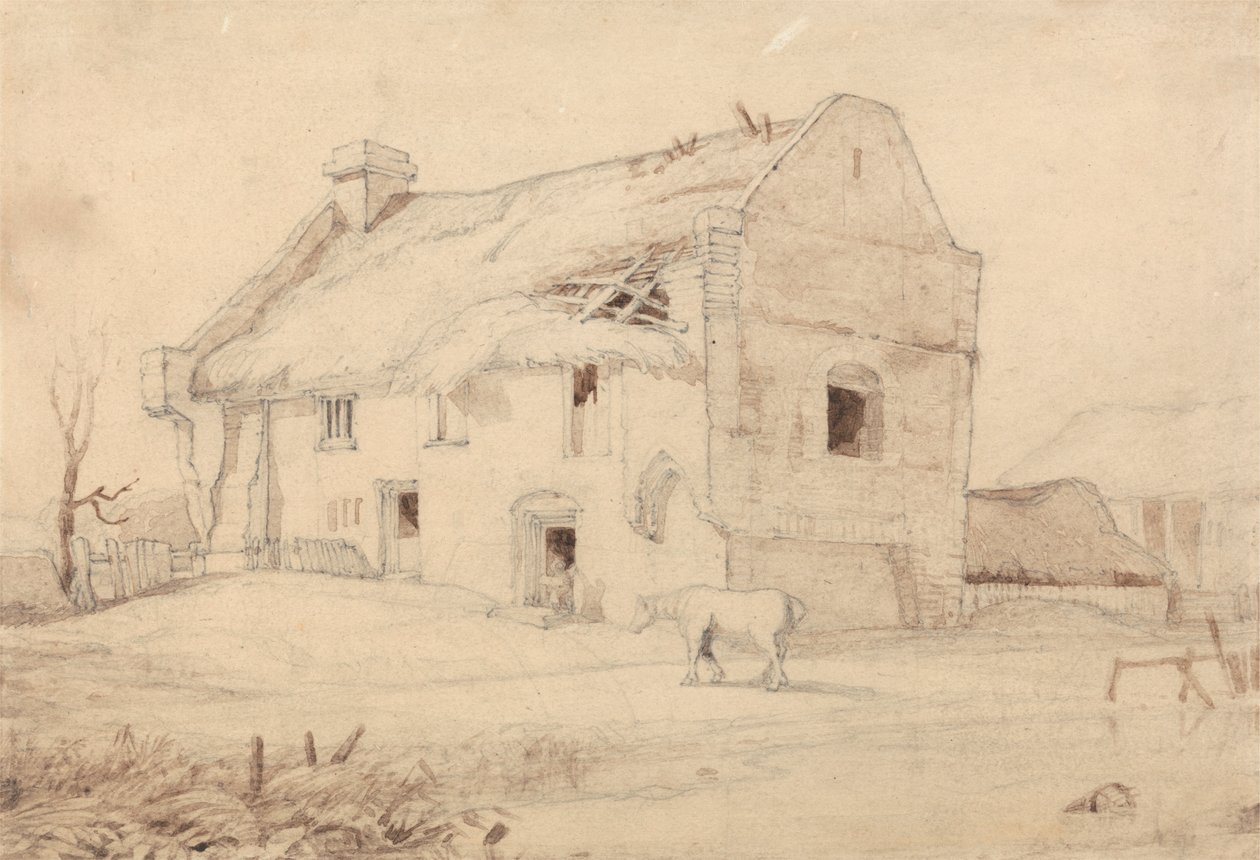 Cottage con cavalli al pascolo da Miles Edmund Cotman