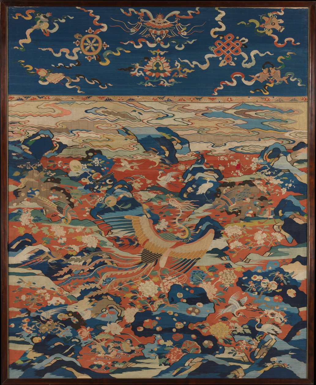 Pannello con una fenice e uccelli in un giardino roccioso da Ming Dynasty Chinese School
