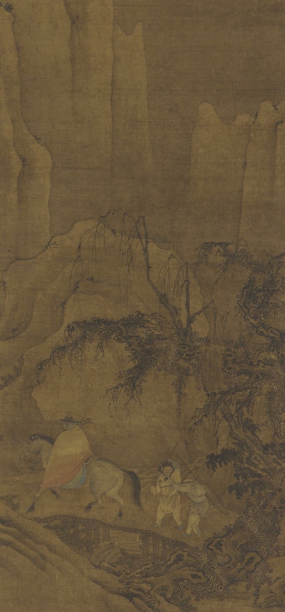 Un viaggiatore a cavallo con attendenti da Ming Dynasty Chinese School