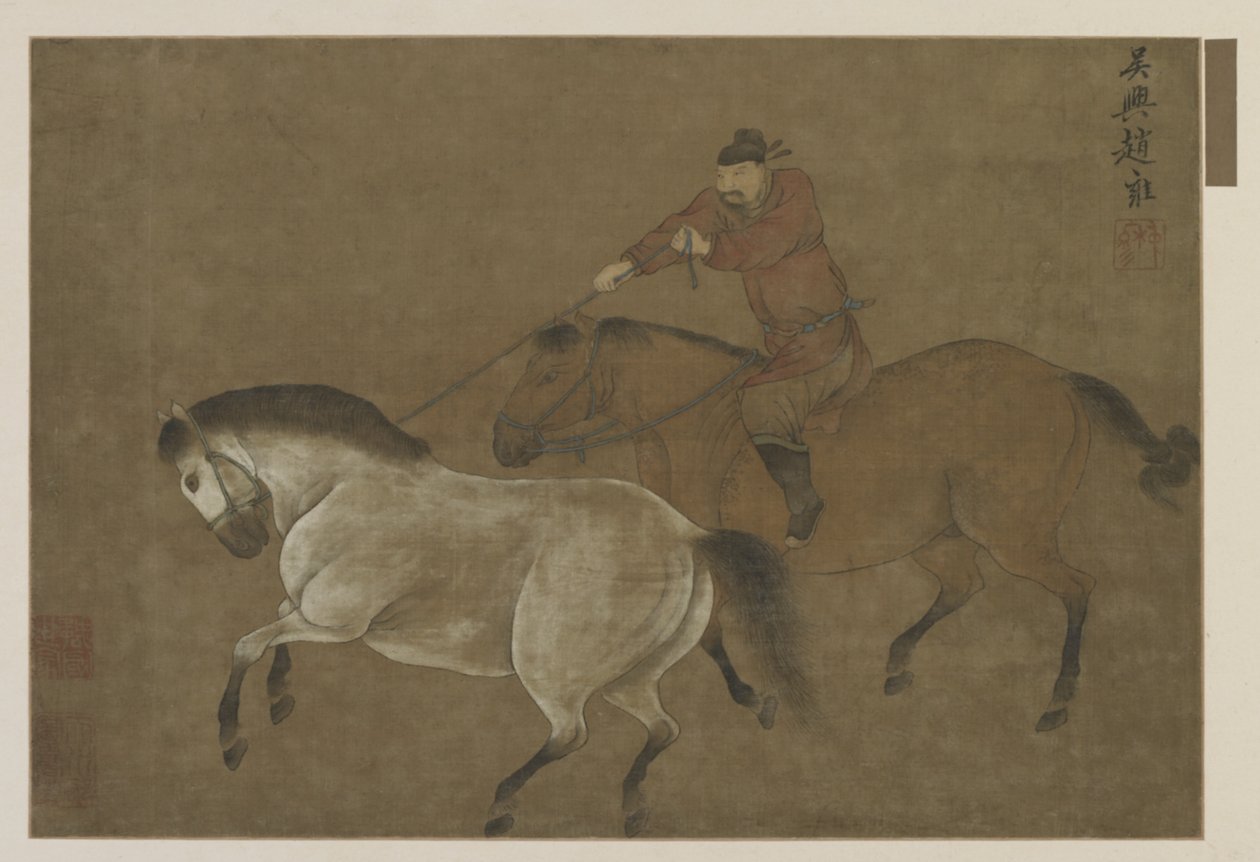 Un cavaliere che cattura un cavallo con il lazo da Ming Dynasty Chinese School