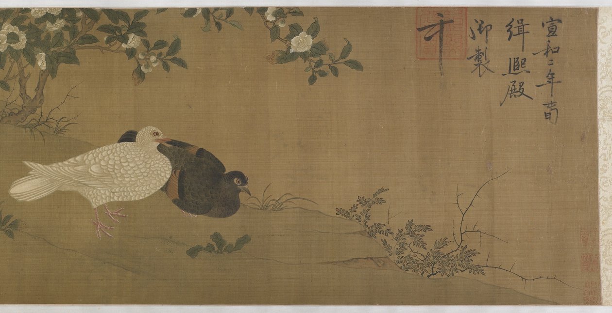 Camelie, piccioni e uccelli canori da Ming Dynasty Chinese School