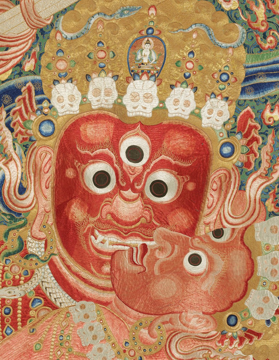 Dettaglio di Thangka di seta imperiale ricamata da Ming Dynasty Chinese School