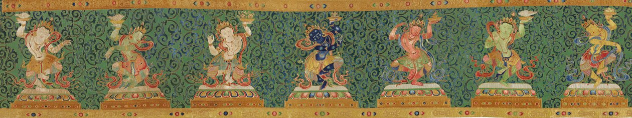 Dettaglio di Thangka di seta imperiale ricamata da Ming Dynasty Chinese School