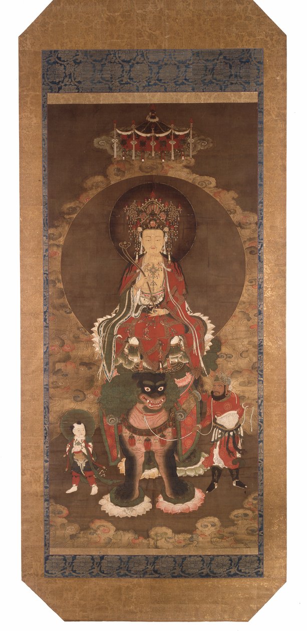Il Bodhisattva Mañjusrî su un leone, fine XIV secolo (inchiostro, colore e pigmento d