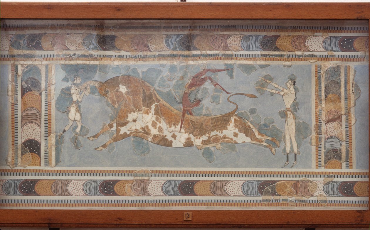 Affresco della corrida, da Knossos, dipinto intorno al 1550-1450 a.C. da Minoan