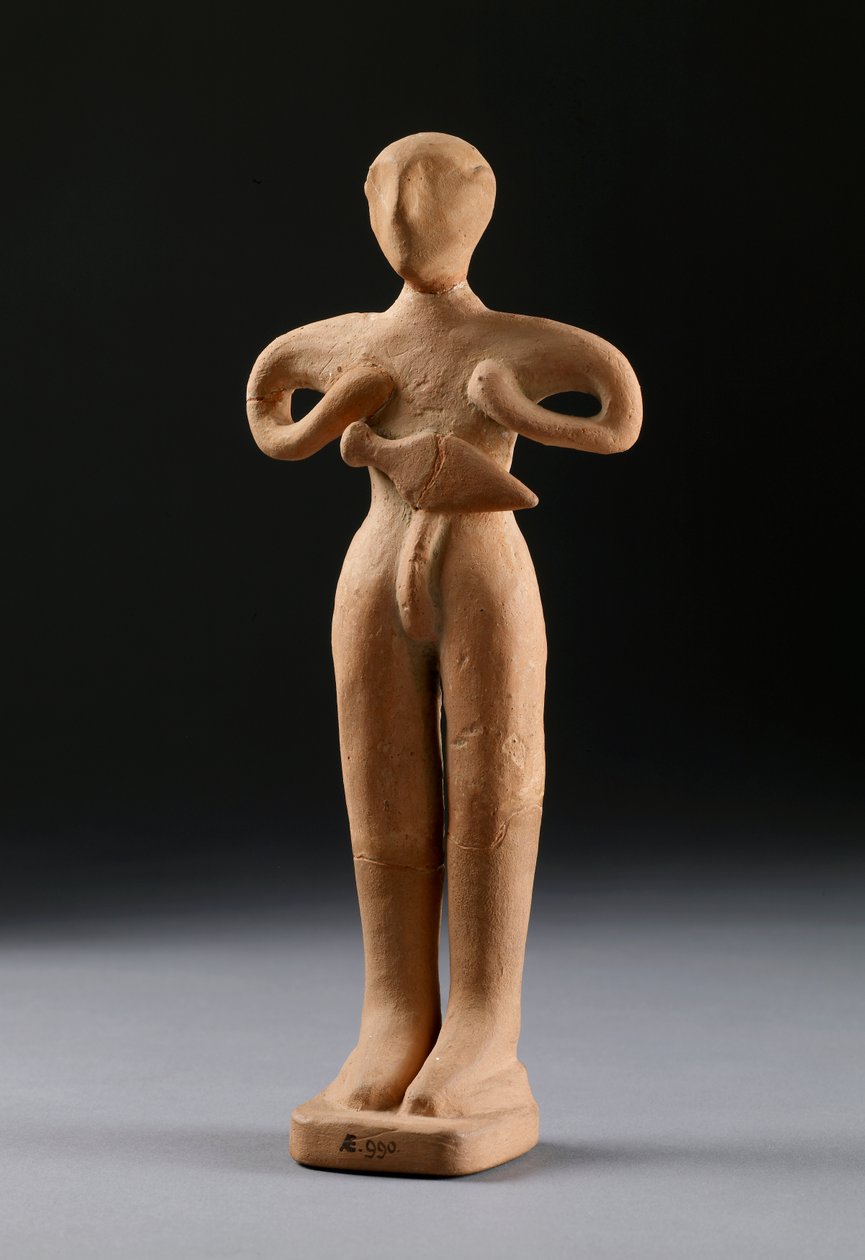 Doppia ascia e due figurine da Cnosso, tardo minoico, c.1500 a.C. da Minoan
