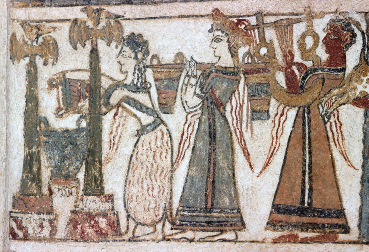 Dettaglio, affresco su sarcofago da Hagia Triada da Minoan