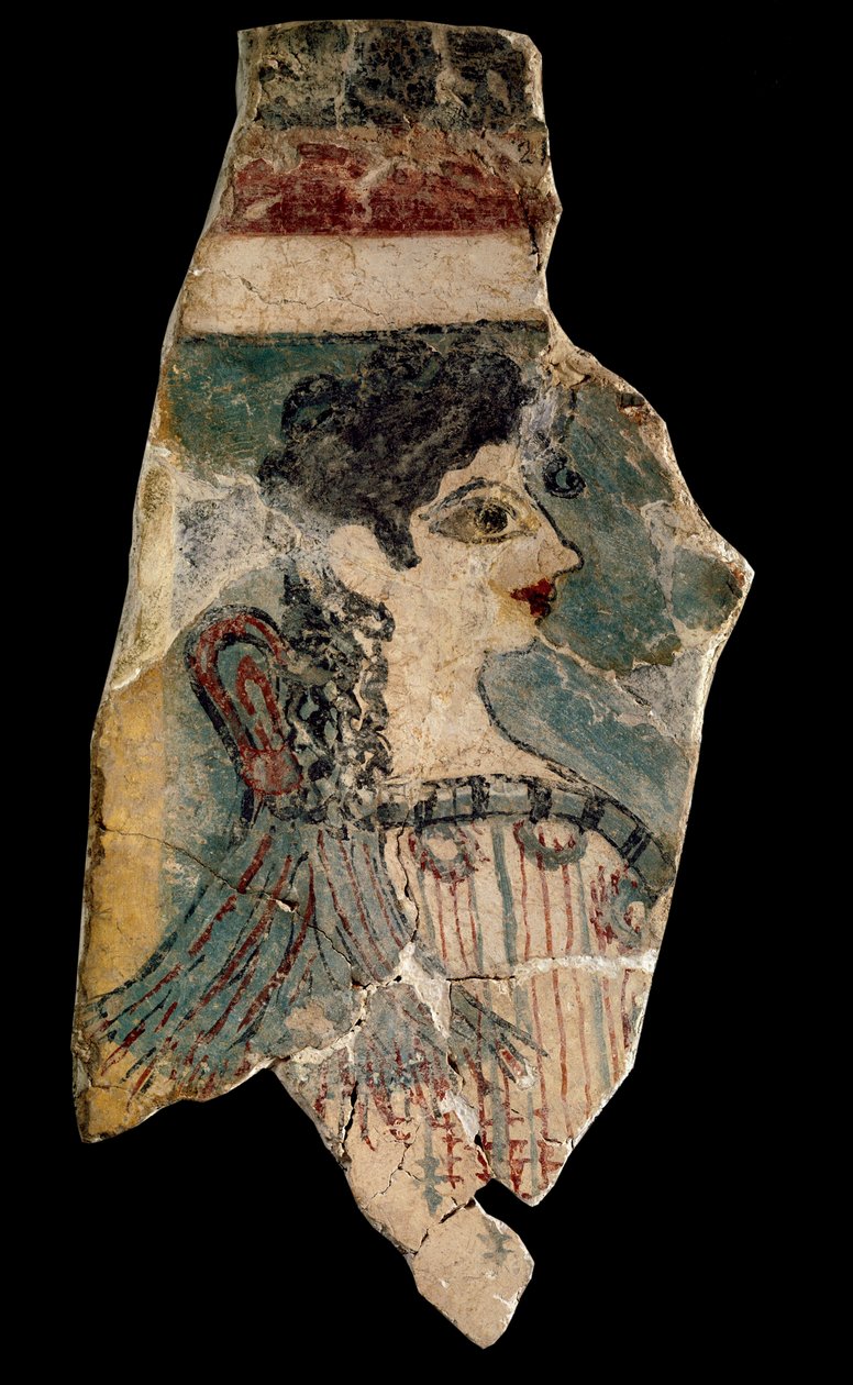 La Parigina: frammento di affresco che rappresenta una sacerdotessa di profilo. Da Cnosso (Knossos). Arte minoica, circa 1500-1450 a.C. Museo Archeologico di Heraklion. Creta, Grecia da Minoan