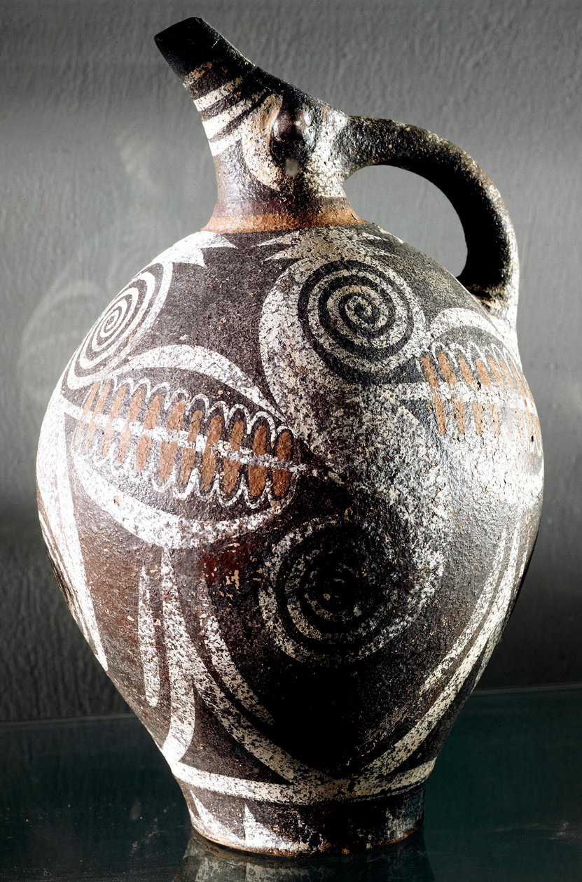 Arte minoica: brocca di ceramica decorata con disegni policromi. Da Festo. Dim. 27 cm Museo Archeologico, Heraklion, Creta da Minoan