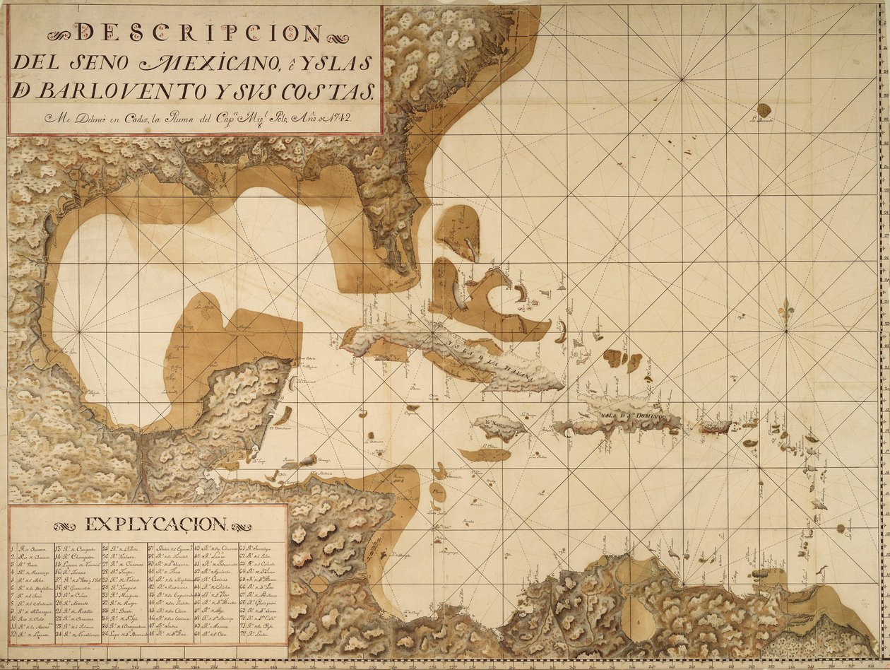 Carta del Golfo del Messico e delle isole dei Caraibi da Miol Polo