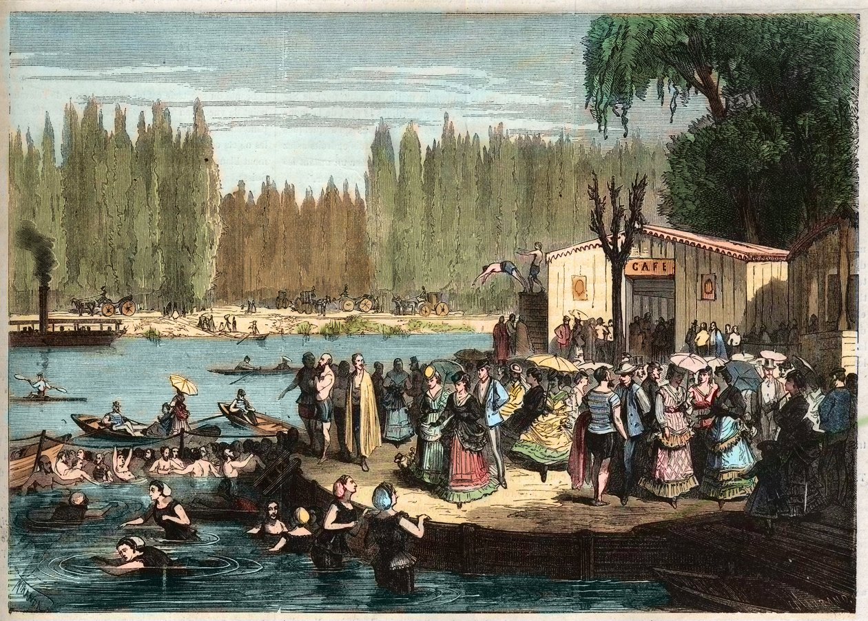 Nuoto a La Grenouillère, appena fuori Parigi - La grenouillère a Croissy-sur-Seine nel 1869 - d