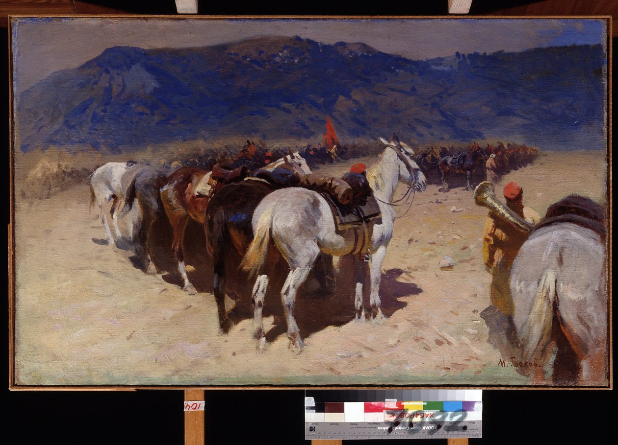 La pausa della cavalleria, il 29º reggimento di cavalleria a Bukhara da Mitrofan Borisovic Grekov