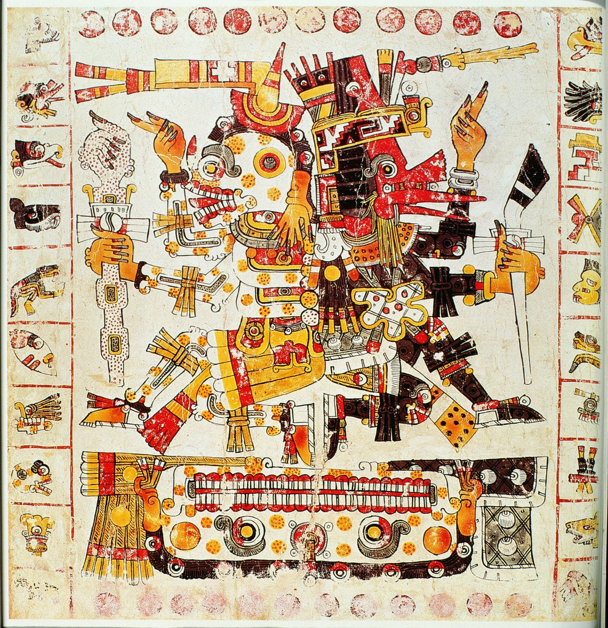Copia facsimile di una pagina del codice Borgia che raffigura gli dei della Morte e della Vita affiancati da Mixtec