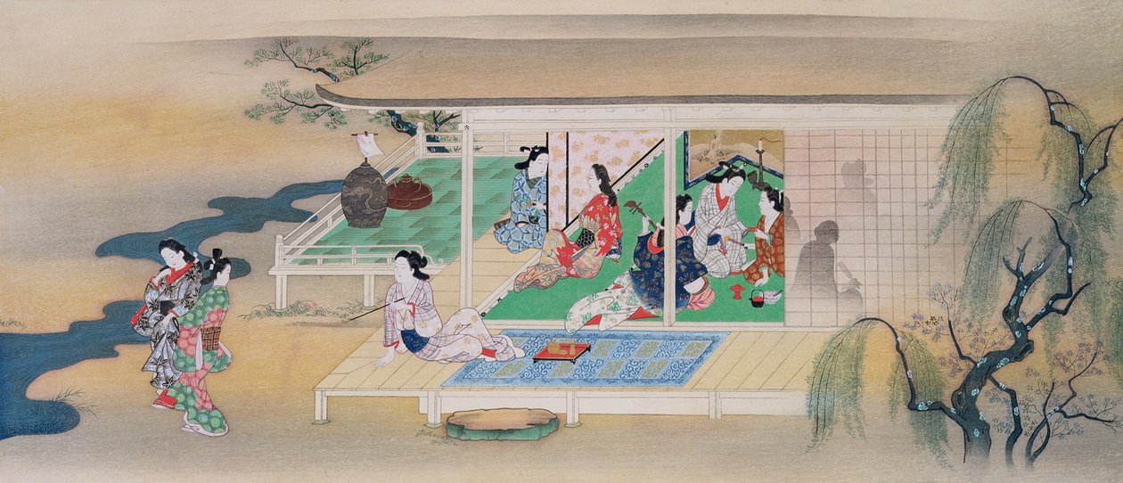 Serata Musicale durante una Notte di Luna a Giugno, illustrazione dalla rivista Kokka, pubblicata nel 1905-6 da Miyagawa Chōshun