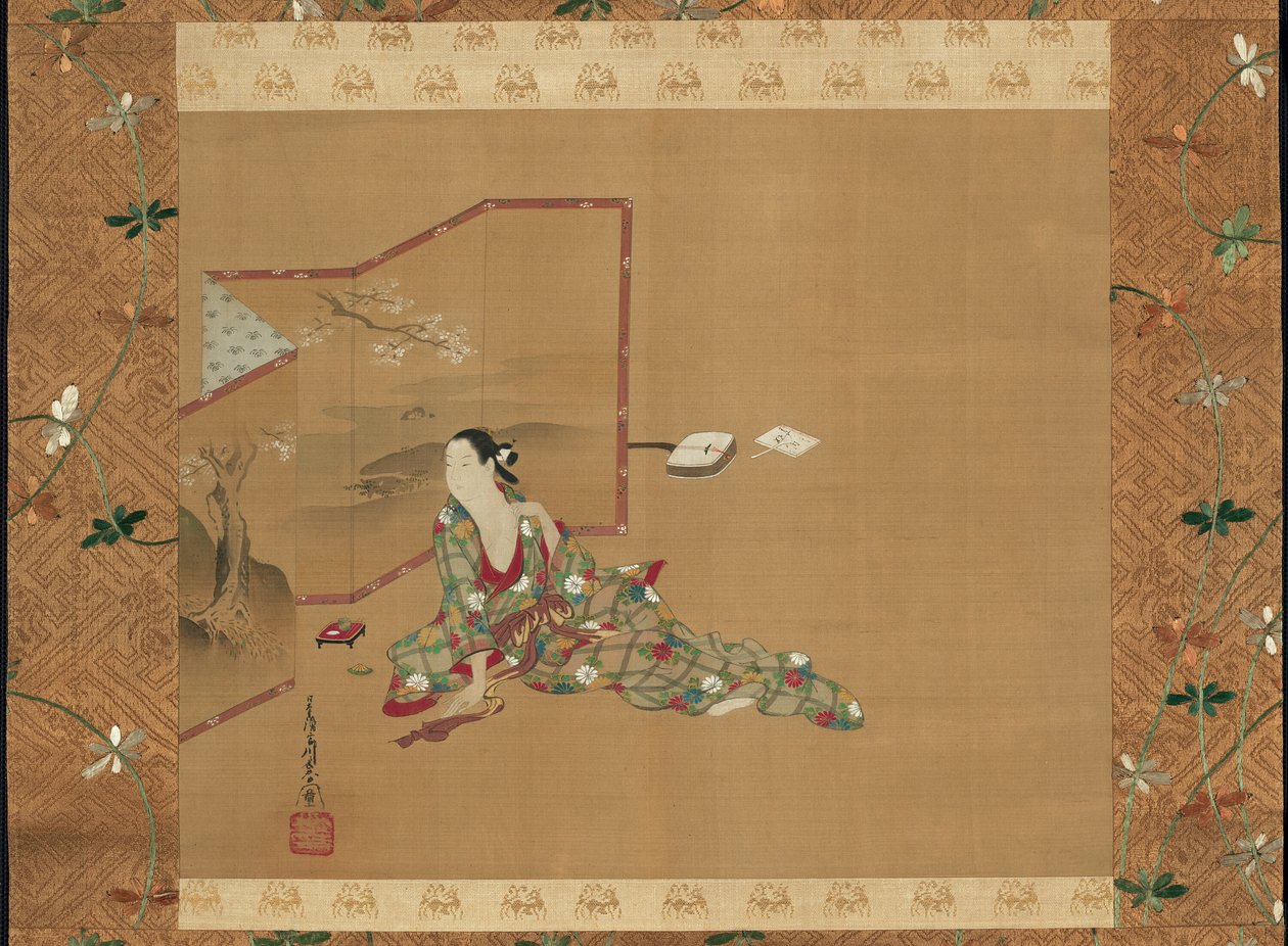 Una bellezza dietro uno schermo da Miyagawa Chōshun