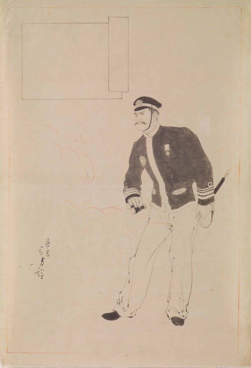 Disegno preparatorio per una stampa xilografica che raffigura un ufficiale navale giapponese durante la guerra sino-giapponese da Mizuno Toshikata
