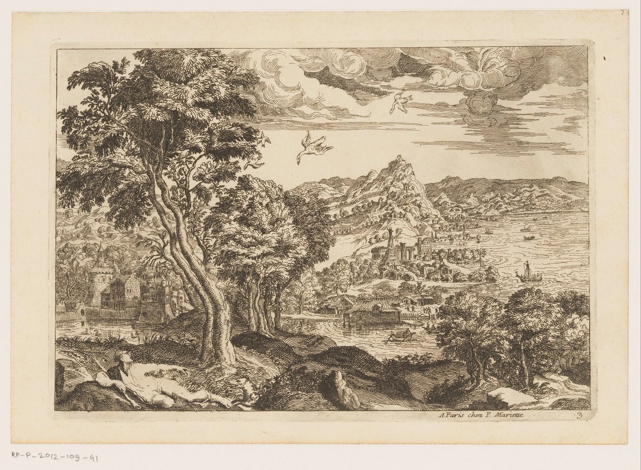 Paesaggio costiero con uccelli in volo da Moise Jean Baptiste Fouard