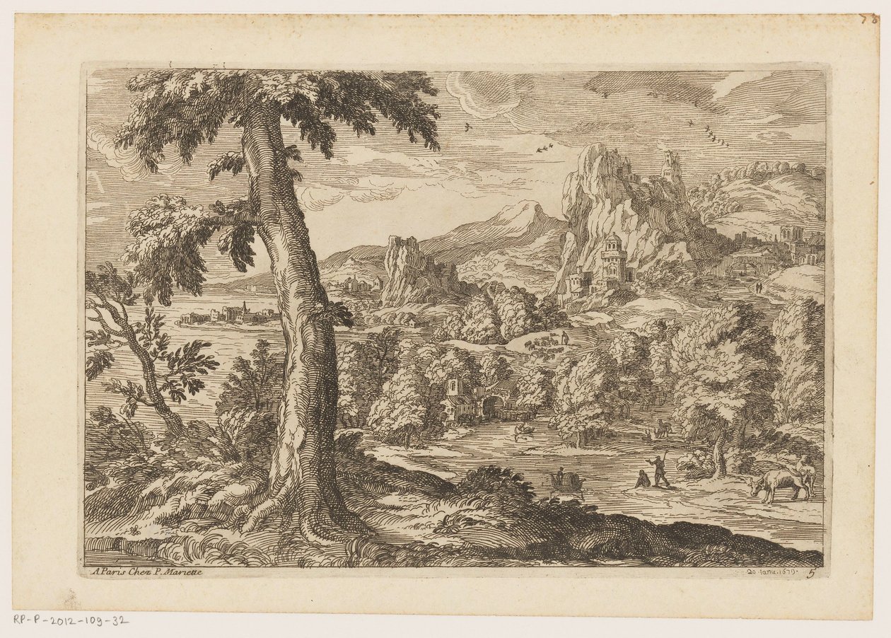 Paesaggio con figure lungo un fiume (Paesaggi da Tiziano) da Moise Jean Baptiste Fouard