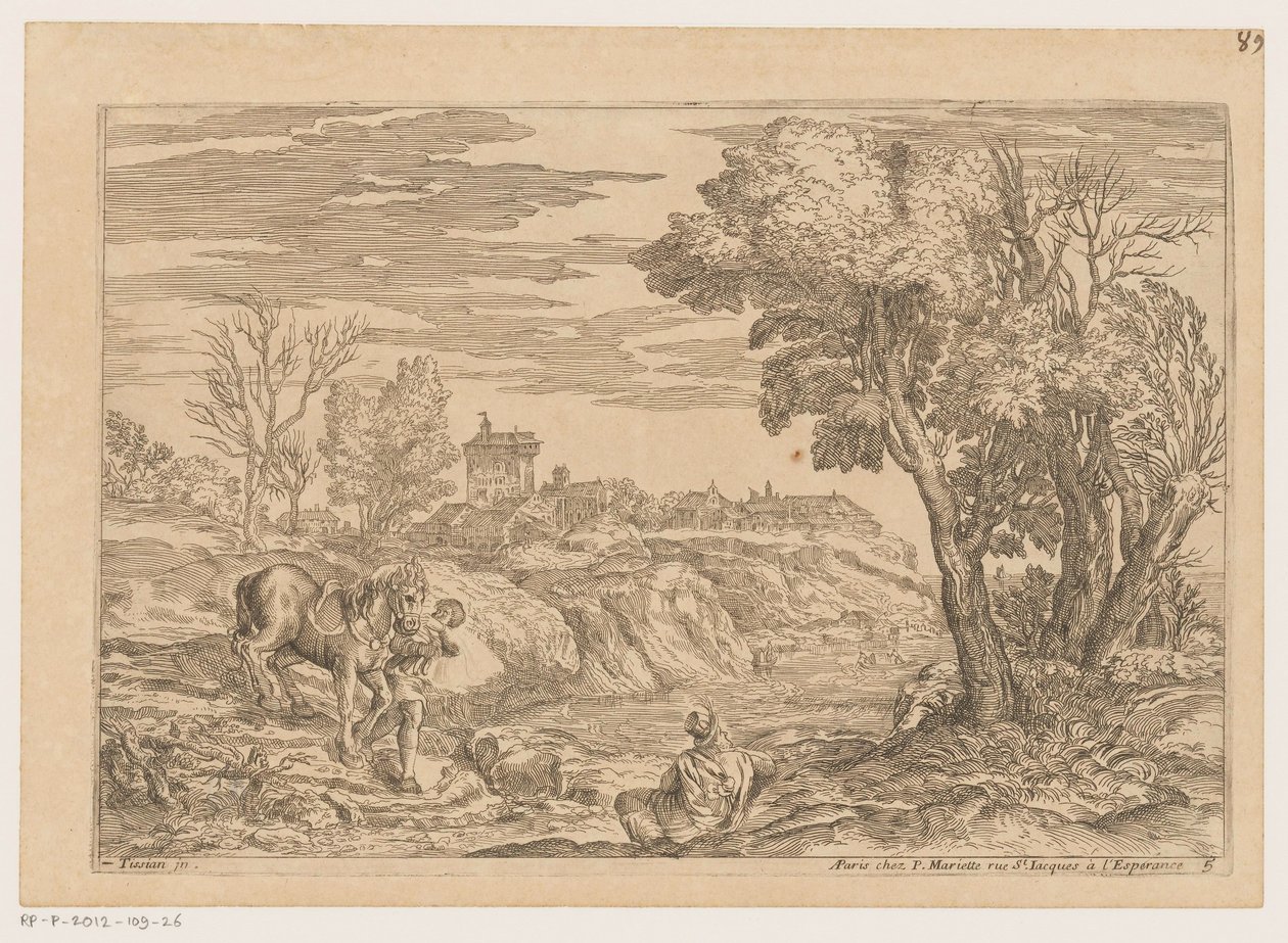 Paesaggio con uomo a cavallo che attraversa un fiume da Moise Jean Baptiste Fouard