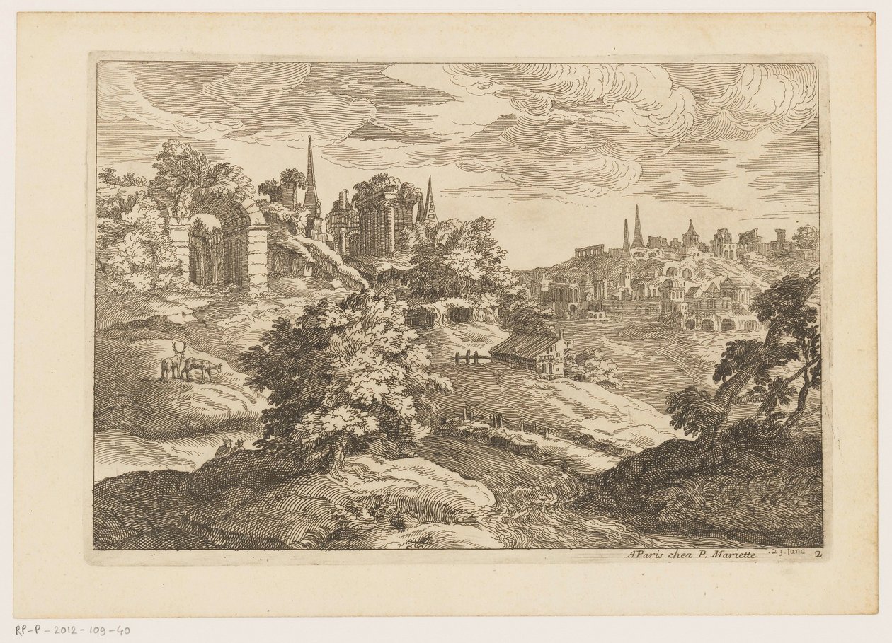 Paesaggio con rovine e cervi da Moise Jean Baptiste Fouard