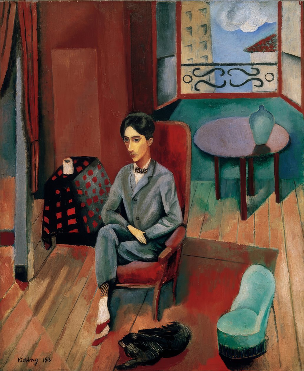 Jean Cocteau seduto nel suo studio da Moise Kisling