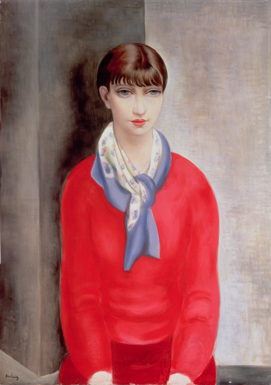 Kiki de Montparnasse con un maglione rosso e una sciarpa blu da Moise Kisling